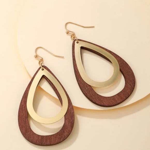 18k Gold Plated Wooden Earrings Statement Earrings Gifts For Her Handmade Gifts - Picture 1 of 3